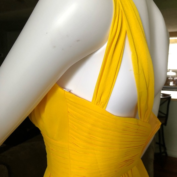 AW. BRIDAL Sz 0. Golden Yellow One Shoulder Floor Length Gown. - Picture 10 of 15